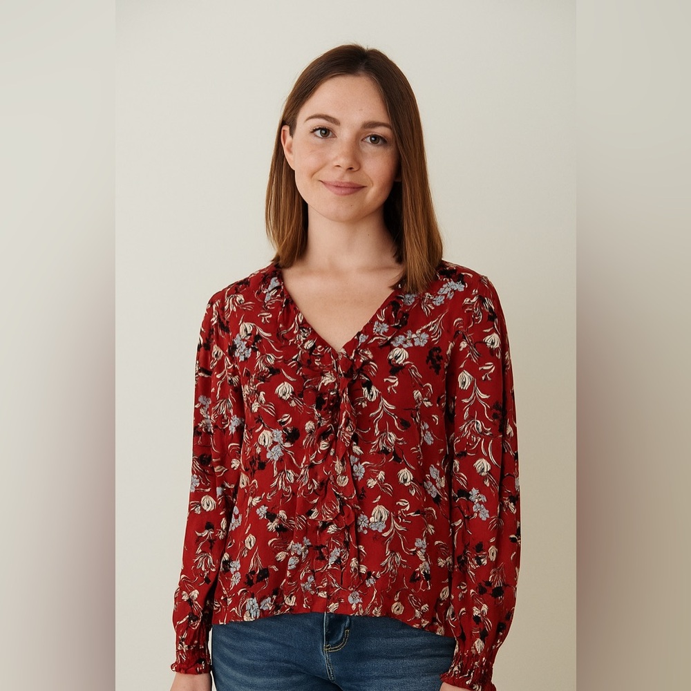 Willow & Clay red floral blouse